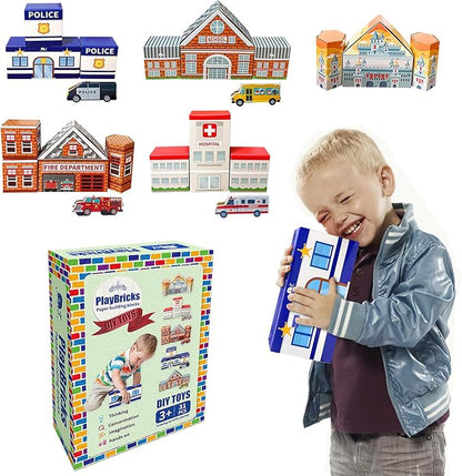 Cardboard Building Blocks, 31 Pack Cardboard Blocks for Kids Jumbo with 5 Building Designs, Thick Cardboard Pretend Brick Blocks for Building and Stacking Game