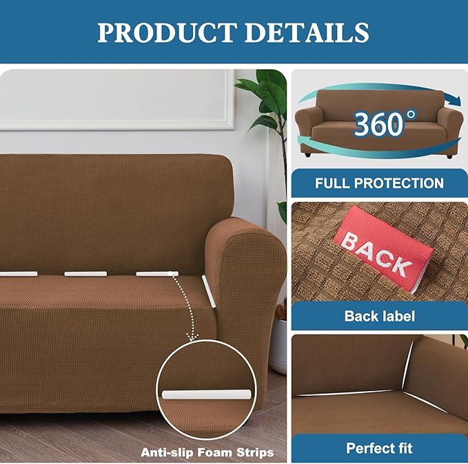 100% Waterproof Jacquard Fabric Couch Cover, Dual Layer with TPU Film, Leakproof High Elasticity Non-Slip Washable Furniture Protector for Pets, Dogs, Cats and Kids (Chair,Light Coffee)