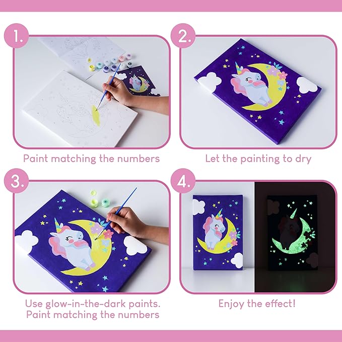 BONNYCO Paint by Numbers Kit for Kids Unicorns Pack 3 Canvas Paint by Number Canvas Framed Unicorn Gifts for Girls Arts and Crafts Kids Paint by Number Kits, Pre Drawn Canvas for Painting for Kids