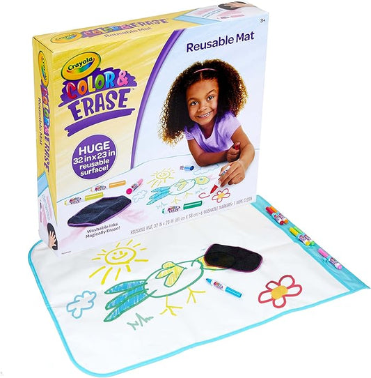 Crayola Color and Erase Mat, Giant Reusable Coloring Pad, Washable Markers, Travel Activity for Kids, Gift for Kids, Ages 3+