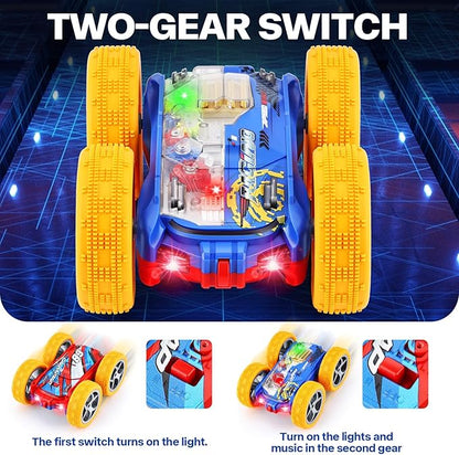 Light Up Toy Cars for Toddlers,Transparent Gear Car Toy for Kids with Cool Light and Double-Sided Flip