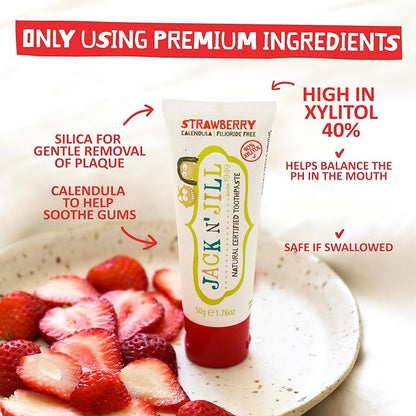 Jack N' Jill Natural Toddler Toothpaste for Baby, Kids and Infants 6 Months & Up, Fluoride Free Training Toothpaste for Toddlers 1-3 (1.76 Fl Oz (Pack of 2), Strawberry & Banana)