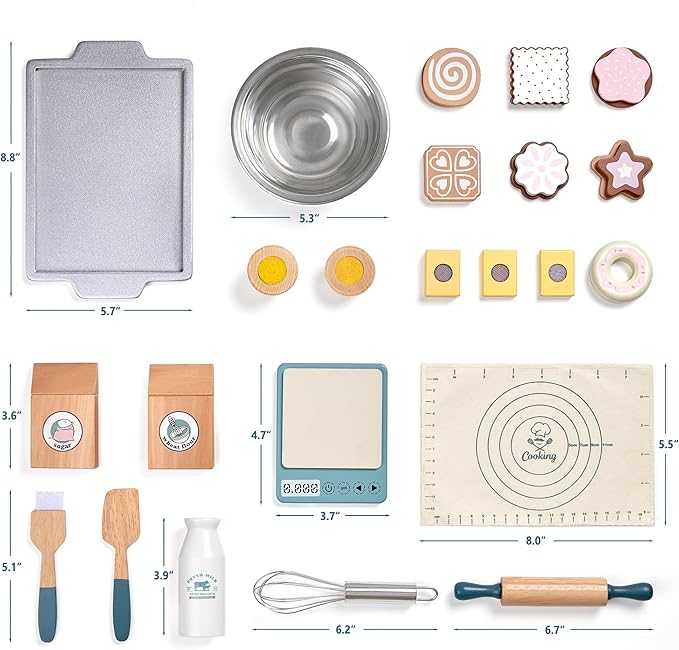 Wooden Play Food Sets for Kids, Pretend Play Kitchen Accessories with Shopping Bag, Cutting Toys, Gift for Boys and Girls Ages 3-6