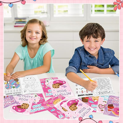 Valentine’s Day Activity Books for Kids - 24Pcs Desserts Theme Mini Games Coloring Book Set Bulk Mazes Word Search Word Scramble Games for Valentines Party Goodie Bags Stuffers School Classroom Favors
