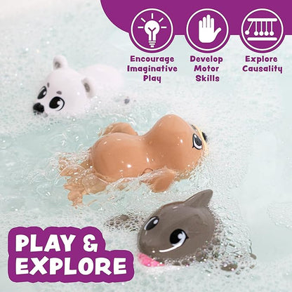 Tub Works® Wind Up Swimming Baby & Toddler Bath Toys, Arctic 3 Pack | Wind Arms & Watch Them Swim!