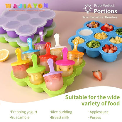 WAJIAYON Baby Food Storage Container, Silicone Baby Food Freezer Tray with Lid