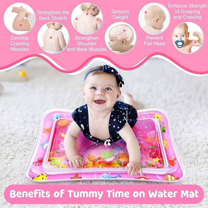 Tummy Time Water Mat for Girl, Baby Girl Toys for 0 3, 6, 9, 12