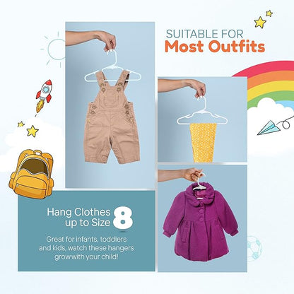 60pk Made in USA Baby Hangers | Kids Hangers for Children's Clothes, Toddler Outfits and Clothing | 20 50 100 Pack Available | Kid Plastic Hanger for Closet and Nursery | Child Kid Hangars (Mint)