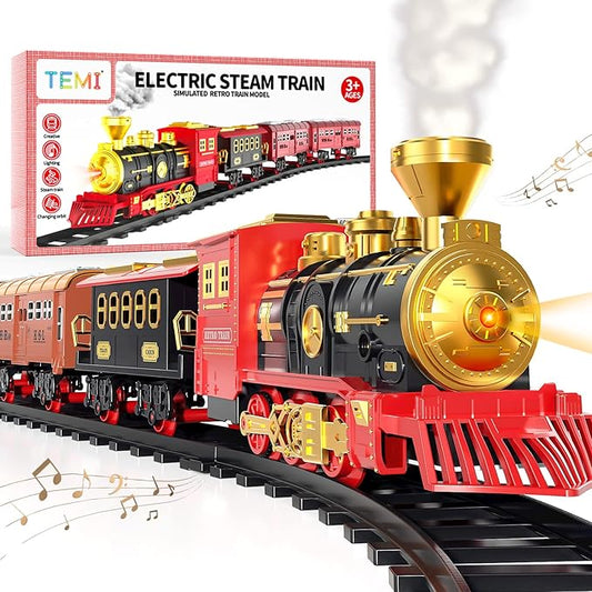 TEMI Train Set for Kids Toddlers 3-5, Train with Steam Engine 4-7 Years