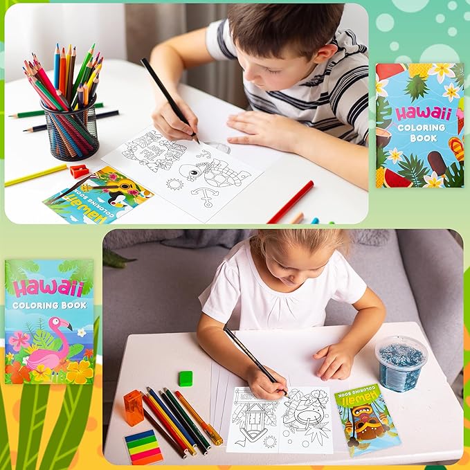Summer Hawaii Coloring Books for Kids- 24Pcs DIY Art Book with Beach Flamingo Bulk Creativity Color Booklet for Summer Carnival Party Goodie Bag Gift Stuffer School Classroom Activity Supplies