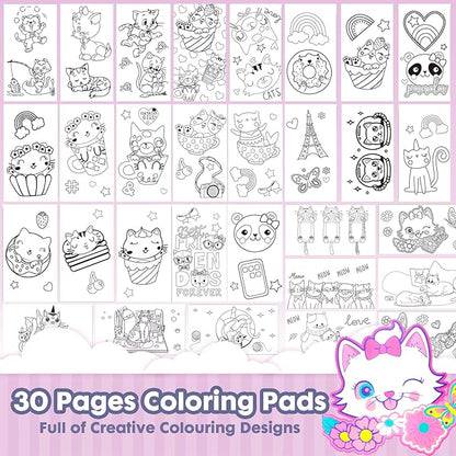 Cat Coloring Book Set with Coloring Pages & Colored Pencils, Art Supplies for Kids Ages 4-6-8, Arts Crafts Travel Coloring Kit for Girls 4 5 6 7 8 Year Old Birthday Gift