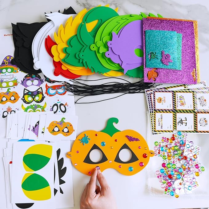 Winlyn 24 Sets Halloween Masks Craft Kits Halloween Face Masks DIY Foam Halloween Party Mask Art Sets Halloween Ghost Monster Mummy Face Stickers for Kids Classroom Activities Halloween Party Treats