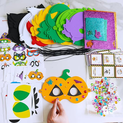 Winlyn 24 Sets Halloween Masks Craft Kits Halloween Face Masks DIY Foam Halloween Party Mask Art Sets Halloween Ghost Monster Mummy Face Stickers for Kids Classroom Activities Halloween Party Treats