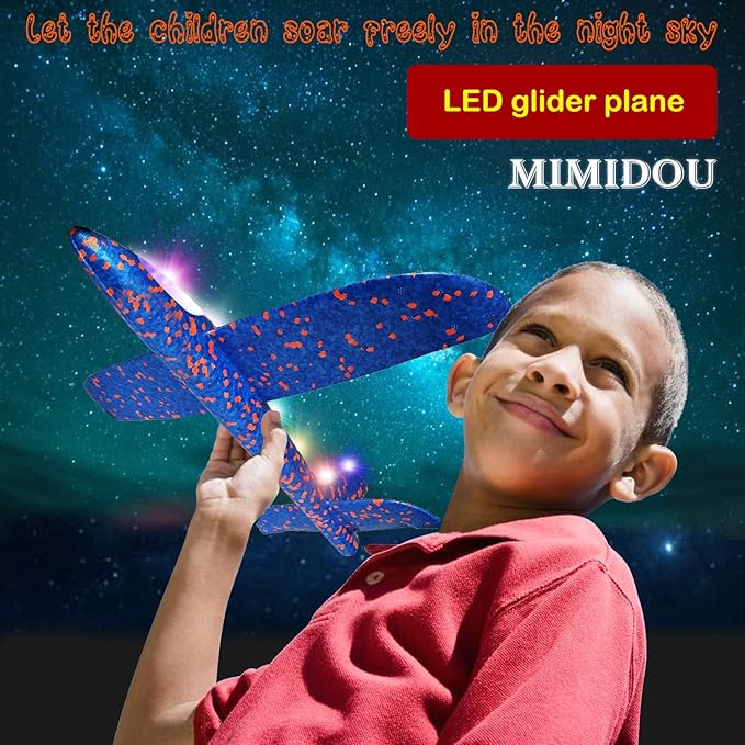 MIMIDOU 4 Pack Flashing Glider Plane, Illuminated colored led lights can play at night 2 flight