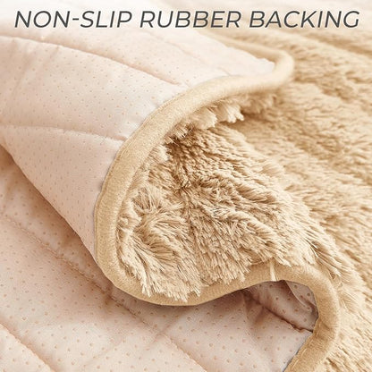 RBSC Home Plush Recliner Slipcover 23 Inches Beige Chair Covers Artificial Wool Lazy Boy Cover Quilted Cover for Recliner Chairs and Furniture Soft Warm