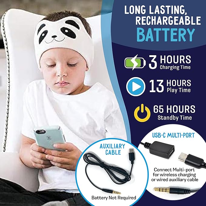 Toddler Headphones Wireless, Kids Bluetooth Earphones, Safe Volume - Wired School Headphones for Kids with 3.5 MM Jack and Travel Bag - Toddler Airplane Accessories for Boys & Girls - Panda