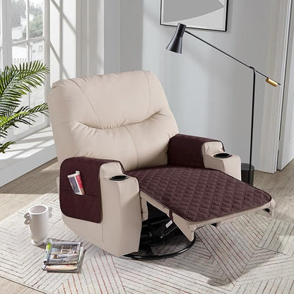Ruaozz 100% Waterproof Recliner Chair Covers Non Slip Chair Covers Washable Recliner Covers for Reclining Chair with Pockets Covers for Recliner Chair for Pets, Kids (Coffee, Medium-25'')