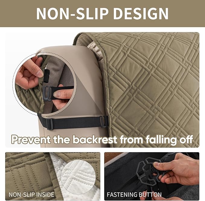 Easehomey Waterproof Loveseat Recliner Cover,Non Slip Reclining Couch Covers for 2 Seat,Dog Chair Cover Furniture Protector Washable Chair Cover with Pocket for Kids,Pets,Dogs(Khaki,2Seat)