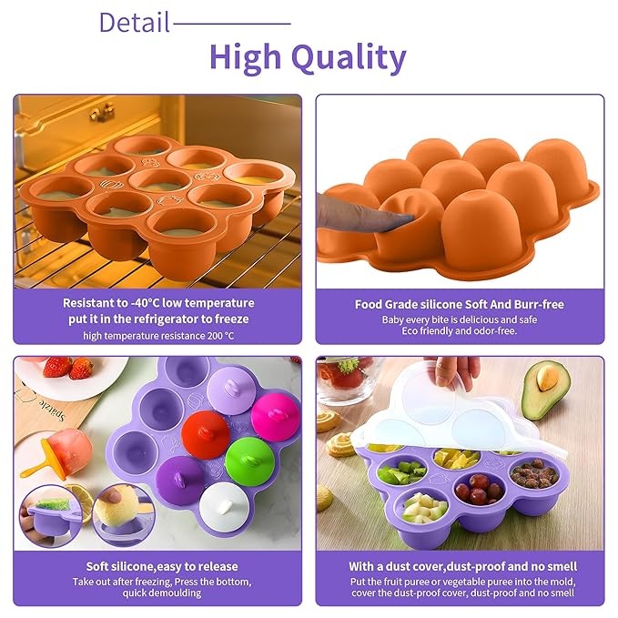 WAJIAYON Baby Food Storage Container, Silicone Baby Food Freezer Tray with Lid