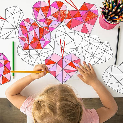 BeYumi 83Pcs Color Your Own Valentine's Day Heart Kit for Kids DIY Coloring Craft Kit Coloring Valentine Heart Ornament Geometric Love Card School Classroom Valentine Party Activity Art Craft Project