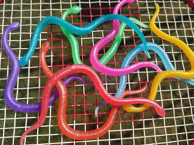 UpBrands 96 Stretchy Snakes Toys 6 Inches Bulk Set, 8 Glitter Colors, Kit for Birthday Party Favors for Kids, Goodie Bags, Easter Egg Basket Stuffers, Pinata Filler, Small Classroom Prizes