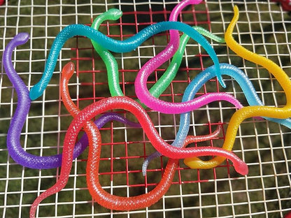 UpBrands 96 Stretchy Snakes Toys 6 Inches Bulk Set, 8 Glitter Colors, Kit for Birthday Party Favors for Kids, Goodie Bags, Easter Egg Basket Stuffers, Pinata Filler, Small Classroom Prizes