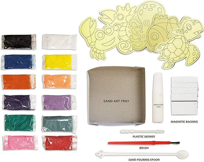 VHALE Peel and Stick Magnetic Sand Art Board, 5 MDF Sand Art Sets with Non Scratch Magnets, Peel, Sprinkle and Stick Designs, 12 Sand Colors, Fridge Decor, Kids Party Favors (Sea Life)