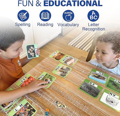 BenBen Spelling Games with 224 Flashcards, 2-4 Players, Learning Games for Kids Ages 4-8, Educational Toys for Kindergarten 1st 2nd 3rd Grade, Preschool Classroom Must Haves