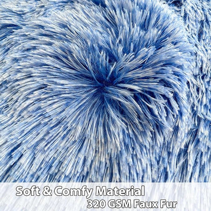 LIFEREVO Fluffy Faux Fur Bean Bag Chair Cover Blue (No Filler), Ultra-soft Stuffed Animal Storage Bean Bag Cover for Kids Adults, Premium Furry Bean Bag Cover for Plush Toys Memory Foam (Ombre Blue)