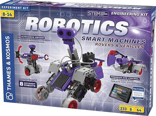 Thames & Kosmos | Robotics Smart Machines: Rovers & Vehicles | Kids 8+ | STEM Kit builds 8 Robots | Color Manual to help with assembly | Requires tablet or smartphone