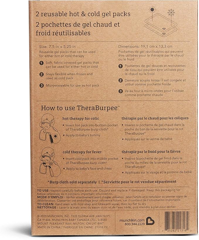 MunchkinÂŽ TheraBurpee 2 Pack Premium Hot & Cold Gel Pack for use with Colic & Fever Rescue Kit, Fabric-Covered