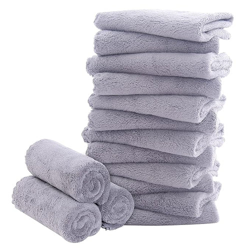 16 Pack Baby Washcloths - Luxury Coral Fleece Grey,10x10 Inch