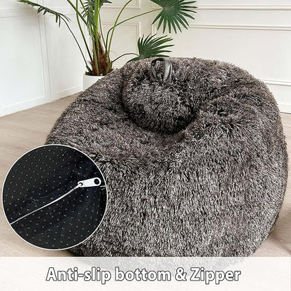 LIFEREVO Fluffy Bean Bag Chair Cover (No Filler), Soft Faux Fur Stuffed Animal Bean Bag Storage Cover for Adults Teens, Furry Comfy Stuffy Beanbag Cover for Plush Toys or Textile (Ombre Dark Grey)