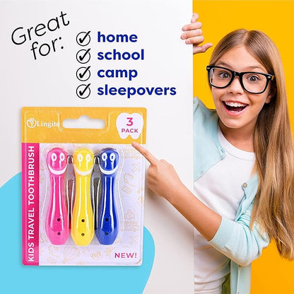 Kids Travel Toothbrush, Soft Toddler Toothbrush, Child Travel Toothbrush Gentle Bristles For Home, School, Camp, Sleepovers, Kids Folding Toothbrush Handles For Tiny Hands Boys and Girls (3 Pack)