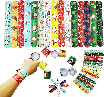 45Pcs Christmas Slap Bracelets for Kids Christmas Slap Bracelets Bulk for Boys and Girls holiday Slap Bracelet Party Supplies Favors Classroom Prizes Exchanging Gifts