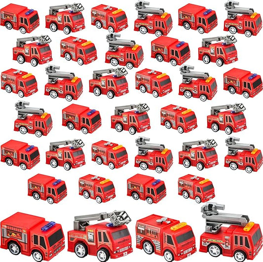 36 Pcs 4 Styles Mini Pullback Fire Truck Toy Small