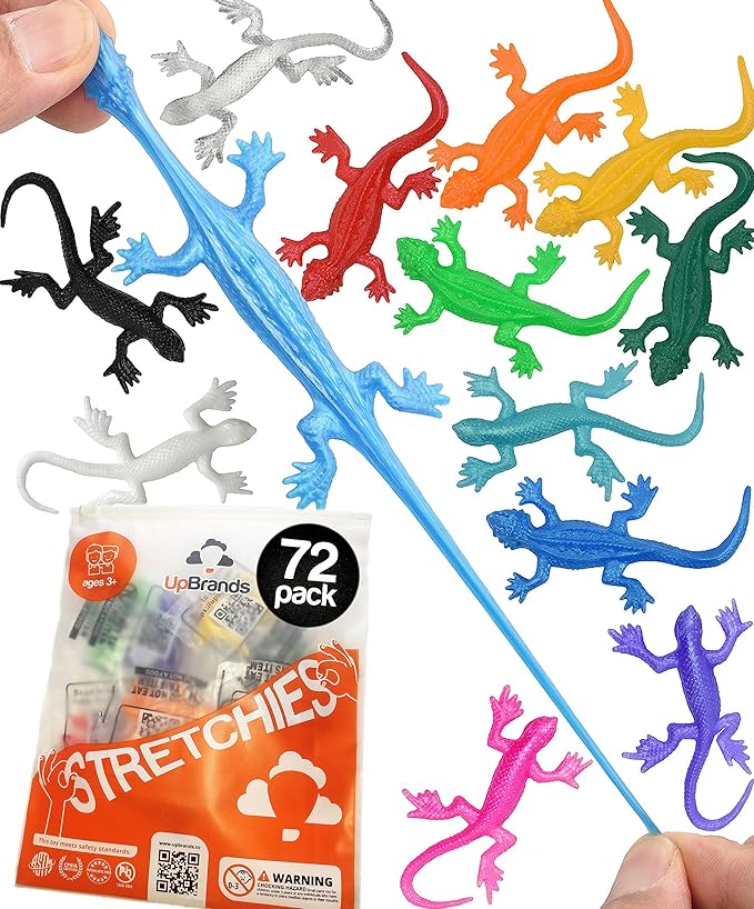 UpBrands 72 Super Stretchy Lizards Toys 3 Inches Bulk Set, 12 Colors, Kit for Birthday Party Favors for Kids, Goodie Bags, Easter Egg Basket Stuffers, Pinata Filler, Small Students Rewards
