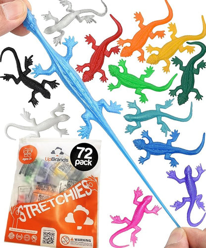 UpBrands 72 Super Stretchy Lizards Toys 3 Inches Bulk Set, 12 Colors, Kit for Birthday Party Favors for Kids, Goodie Bags, Easter Egg Basket Stuffers, Pinata Filler, Small Students Rewards
