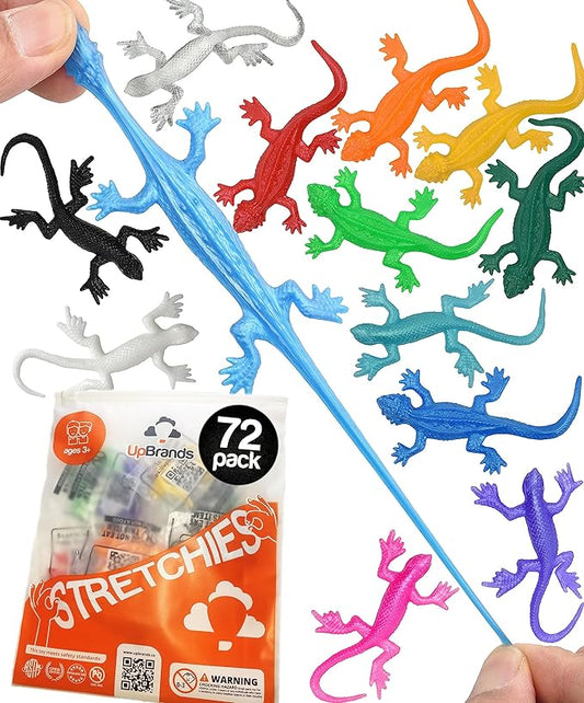 UpBrands 72 Super Stretchy Lizards Toys 3 Inches Bulk Set, 12 Colors, Kit for Birthday Party Favors for Kids, Goodie Bags, Easter Egg Basket Stuffers, Pinata Filler, Small Students Rewards