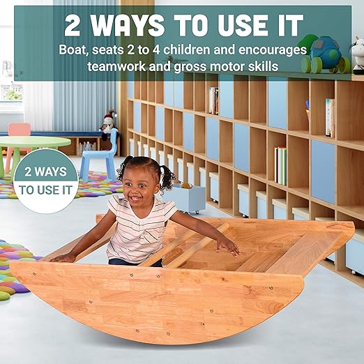 Constructive Playthings Wooden Rocking Boat for Children, Use as Playground Equipment, Daycare Furniture or for Home Use, Indoor and Outdoor Toddler Toys, Climbing Toy, Sits 4 Kids, 2 Years & Up