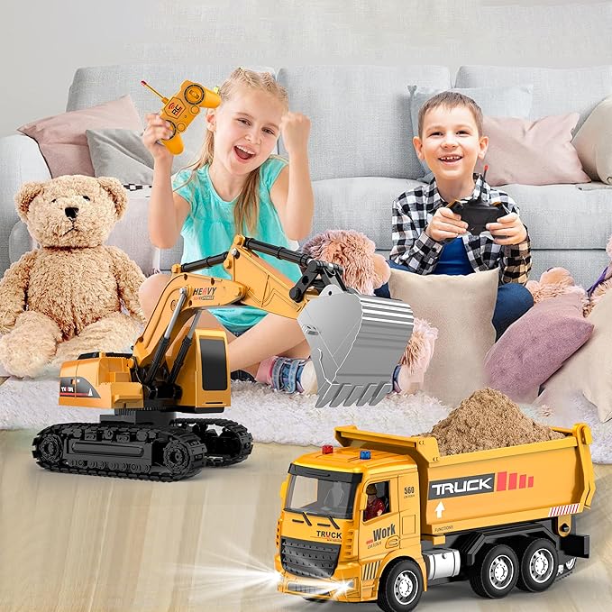 YAYYAY 2 Pack Construction Toy Trucks - Remote Control Excavator 6 7 8+