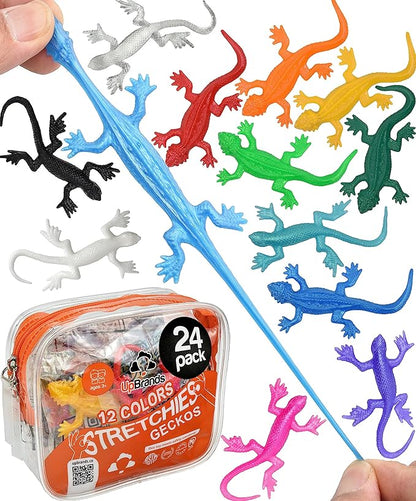 UpBrands Super Stretchy Lizard Toys 3" Bulk Set, 12 Colors, Sticky Gecko Birthday Party Favors for Kids, Goodie Bags, Easter Egg Basket Stuffers, Pinata Filler, Students Rewards (24 Pack)