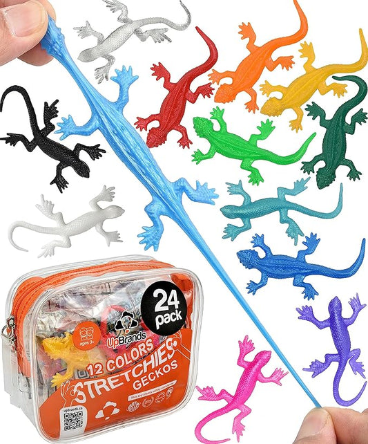 UpBrands Super Stretchy Lizard Toys 3" Bulk Set, 12 Colors, Sticky Gecko Birthday Party Favors for Kids, Goodie Bags, Easter Egg Basket Stuffers, Pinata Filler, Students Rewards (24 Pack)