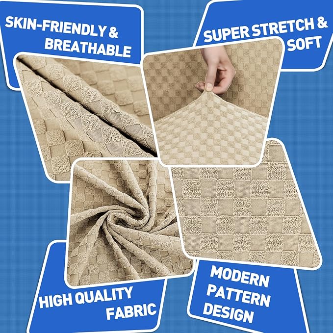 MAXIJIN 3 Piece Jacquard Couch Covers for 2 Cushion Couch Stretch Non Slip Love Seat Couch Cover for Dogs Pet Friendly Elastic Furniture Protector Loveseat Slipcovers (Loveseat, Light Beige)