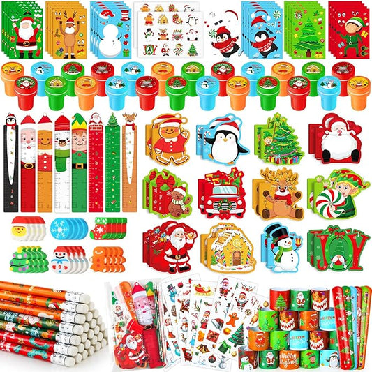 BenLouis Christmas School Stationery Set Party Favors Xmas Classroom Gift Prizes Bulk for Students Kids Holiday Stockings Pinata Filler Christmas School Goodie Bag Stuffers Decor（24set Christmas ）