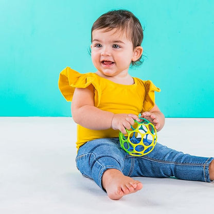 Bright Starts Oball Easy Grasp Classic Ball Infant Toy in Blue/Green, Age Newborn and up 4 Inches