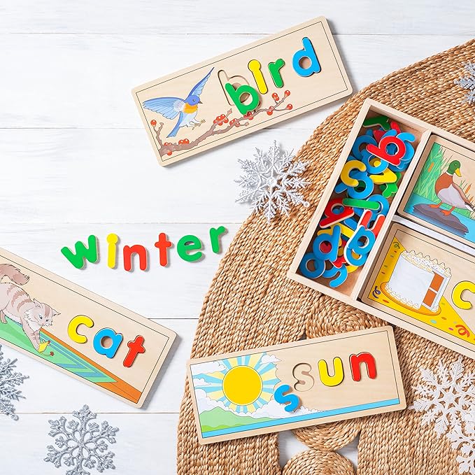 Melissa & Doug See & Spell Wooden Educational Language Learning Toy With Letters, Puzzle Boards Preschool Learning Activities, See & Spell Toys For Kids Ages 4+