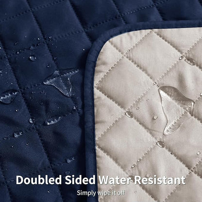 CHUN YI Recliner Chair Cover, Non-Slip Recliner Covers That Stay in Place, Washable Lazy Boy Recliner Covers with Pockets, Water Resistant Recliner Slipcover for Pets (Navy, Large Recliner)