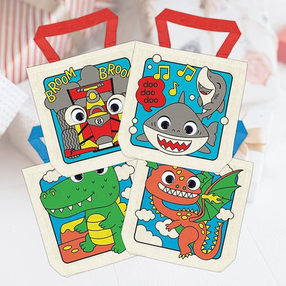 6 Pieces Kids Coloring Goodie Bags, Reusable Canvas Bag, Cute Art Party Favors, Color Your Own Bags for DIY Painting Birthday Carnival Celebration, Party Supplies Gift, Boys