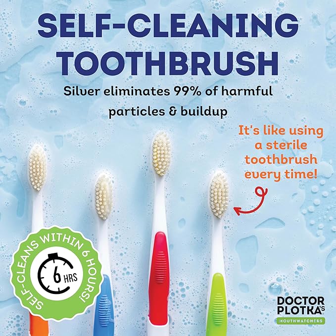 MOUTHWATCHERS Soft Flossing Toothbrush, 6-Pack, Manual Soft Toothbrush for Adults, Ultra Clean, Good for Sensitive Teeth and Gums, by Dr. Plotka's, Assorted Colors